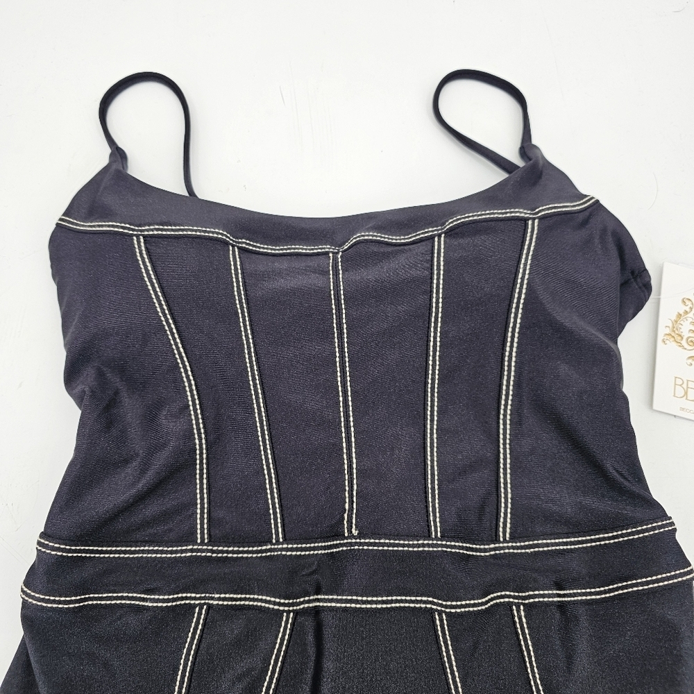 Becca Women's Black Color Sheen Corset-Seamed One-Piece Swimsuit Medium - Picture 5 of 7